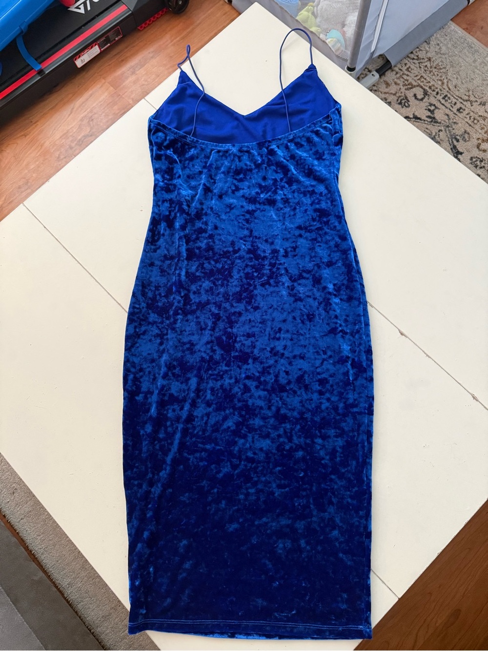 Forever 21 Royal Blue Crushed Velvet Midi Dress Spaghetti Straps Rich Texture - Picture 5 of 6